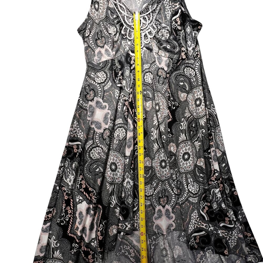 World Unity Sleeveless Paisley Maxi Dress Embroidery Gray Green Flowy Gypsy - Picture 12 of 12